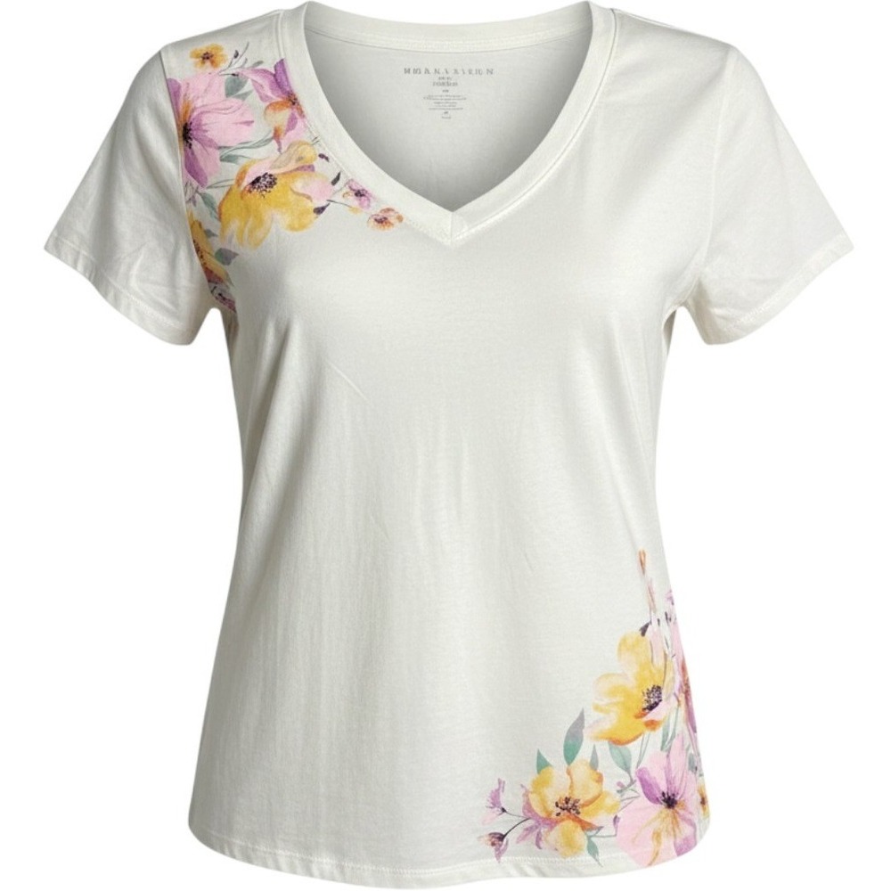 NWT Torrid Classic Cotton Jersey V-Neck Tee Florals Whisper White 2X